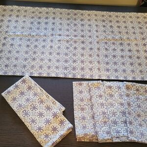 Purple Floral Tile Print Fabric Napkin, Table Runner, Tea Towel Set